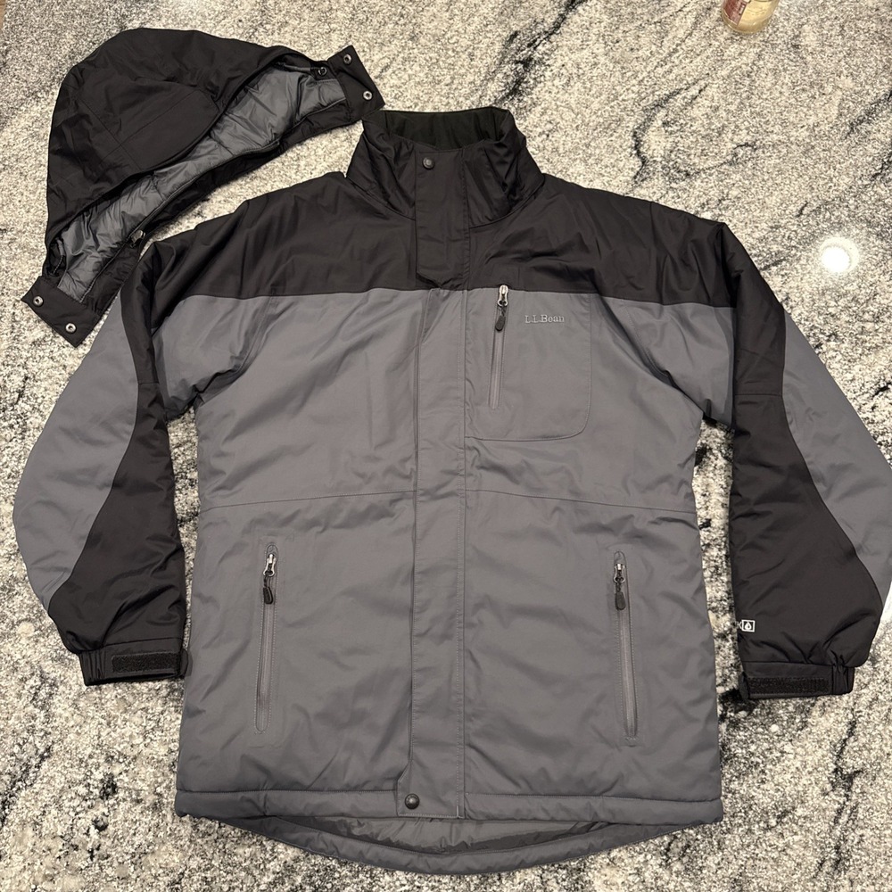 LL Bean Men's Rugged Ridge Parka Gray & Black Ski Jacket Primaloft Insulated M